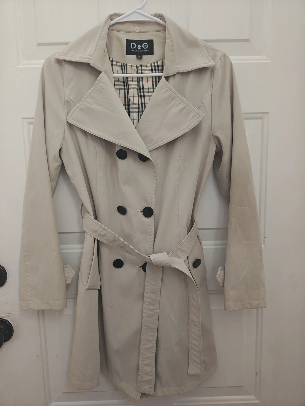 Dolce & Gabbana Beige Double-Breasted Trench Coat with Black Buttons